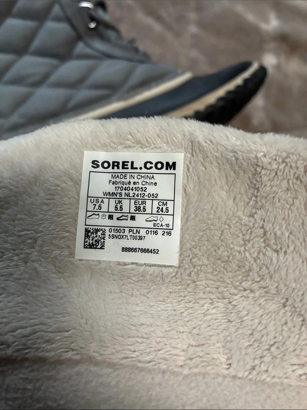 Sorel Out ‘n About Tall Quilted Gray Lace-Up Snow and Rain Boots Womens size 7.5